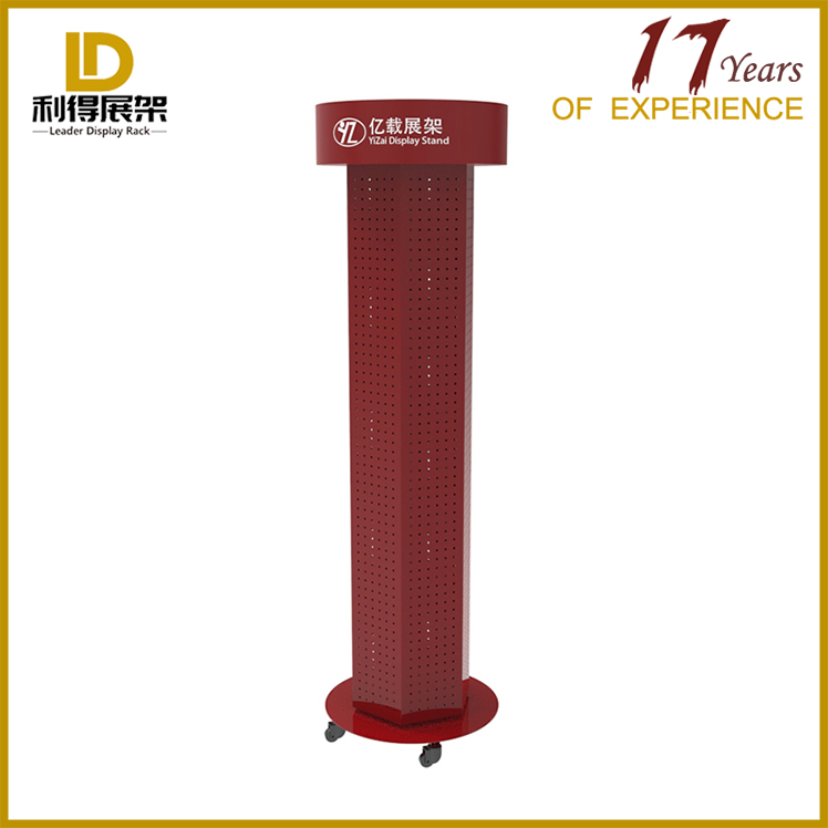 Mall Perforated Plate Rotating Display Stand With Wheels